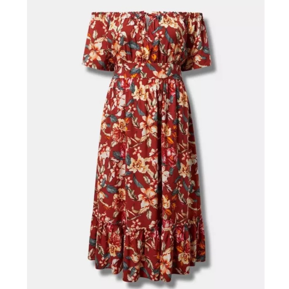 TORRID NWT Tea Length Challis Off Shoulder Peasant Dress